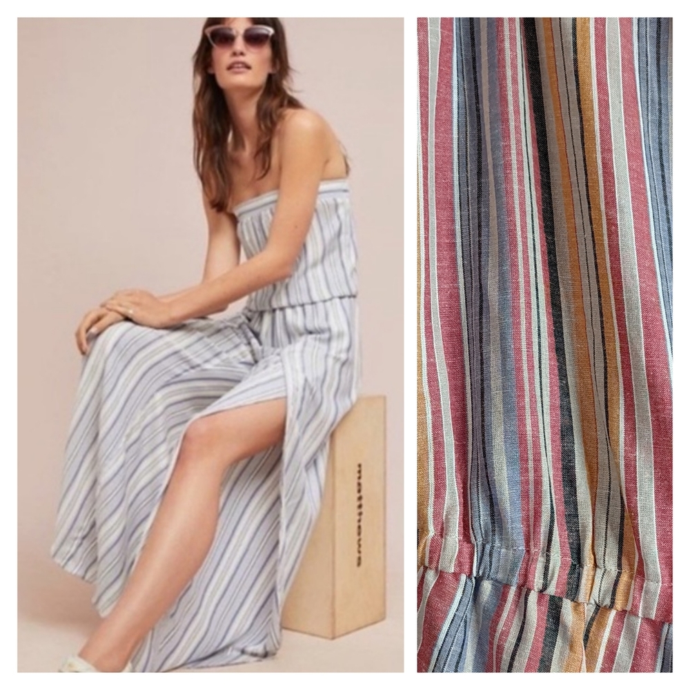 🖤 Drew Anthro Striped Jumpsuit Linen Tube Blouson Tulip Pink